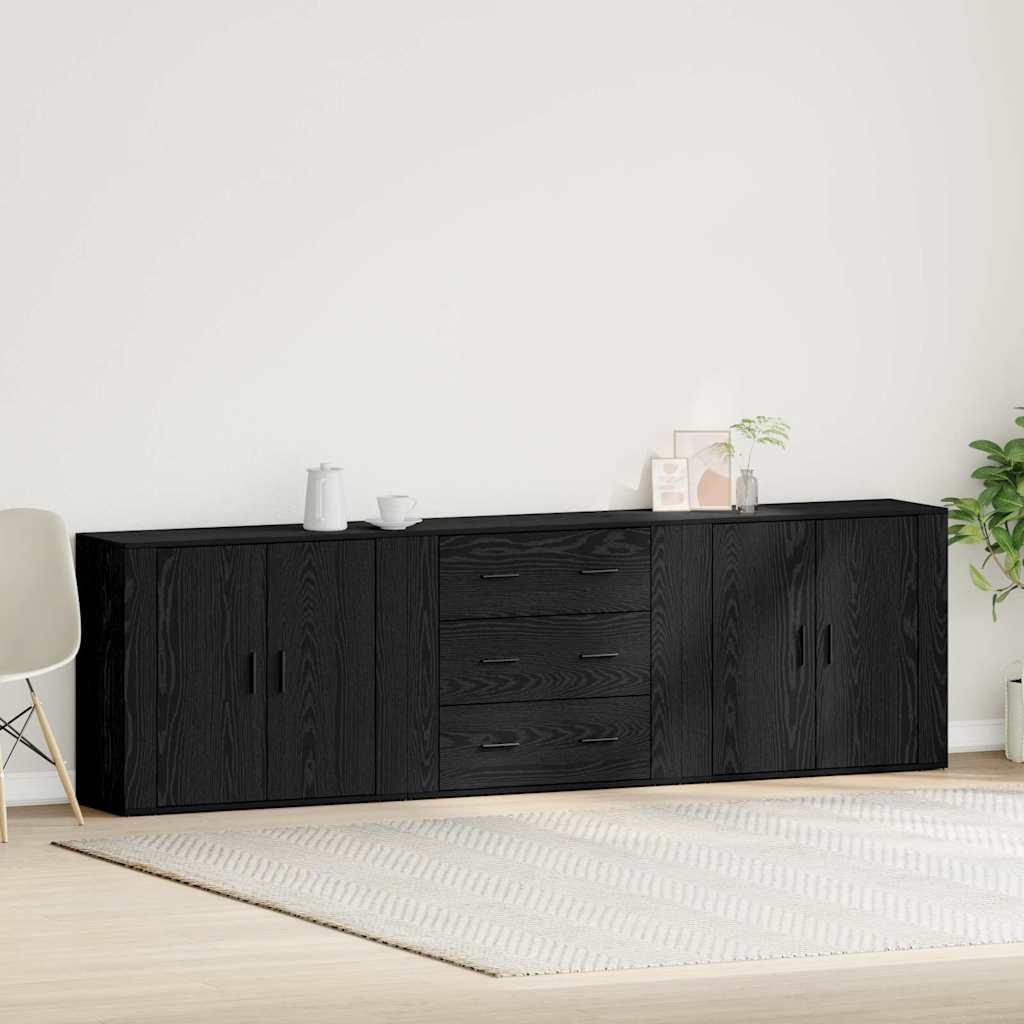 Dressoir met lade Zwart Eiken 240 x 33 x 70 cm Bewerkt hout – afbeelding 1