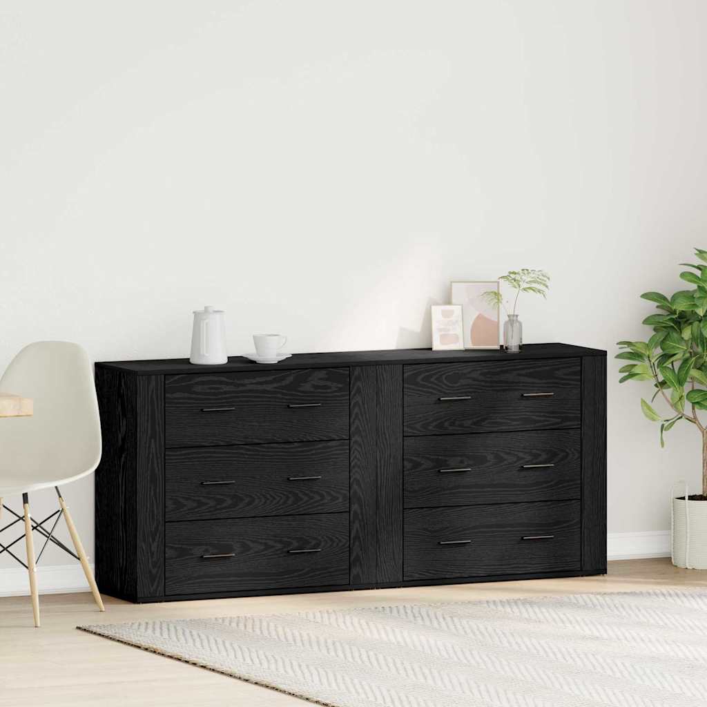 Dressoir met lade Zwart Eiken 160 x 33 x 70 cm Bewerkt hout