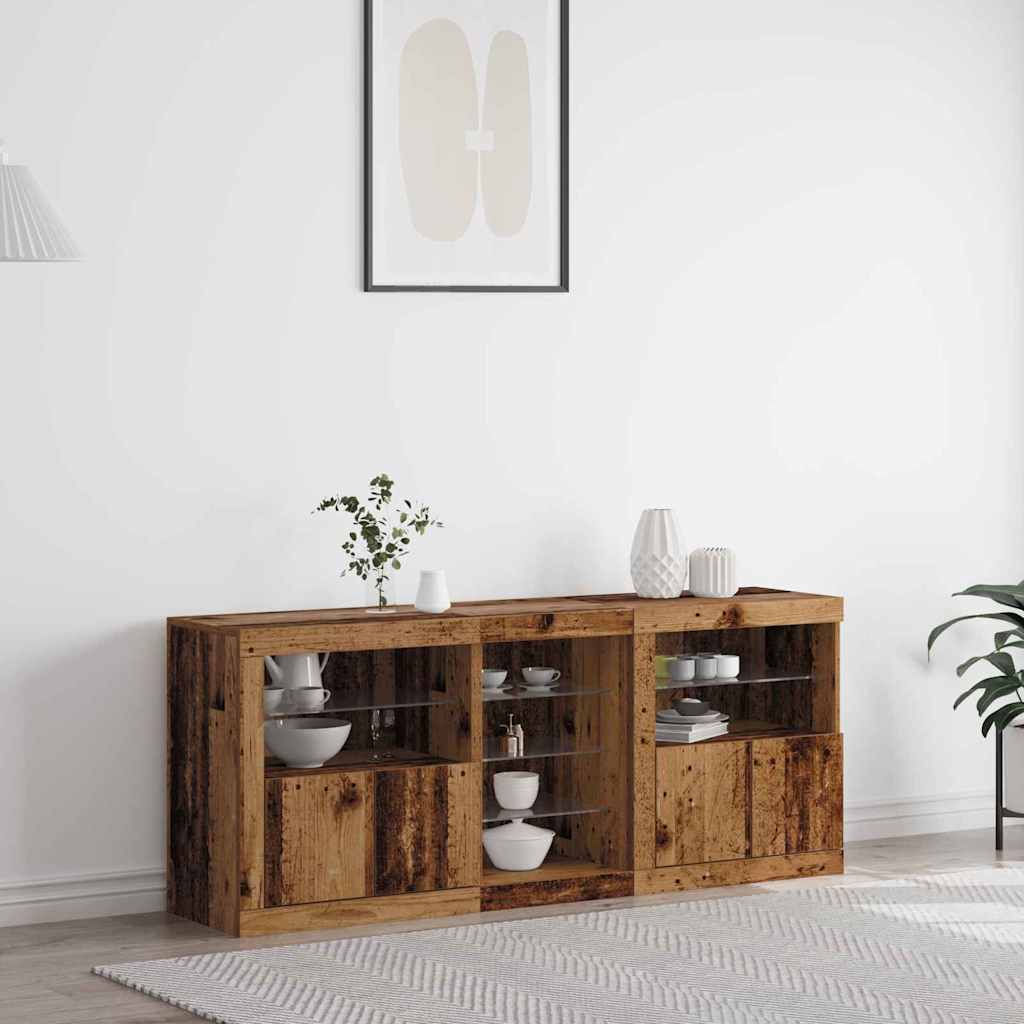 LED Sideboard Oudhout 162 x 37 x 67 cm Bewerkt hout – afbeelding 1