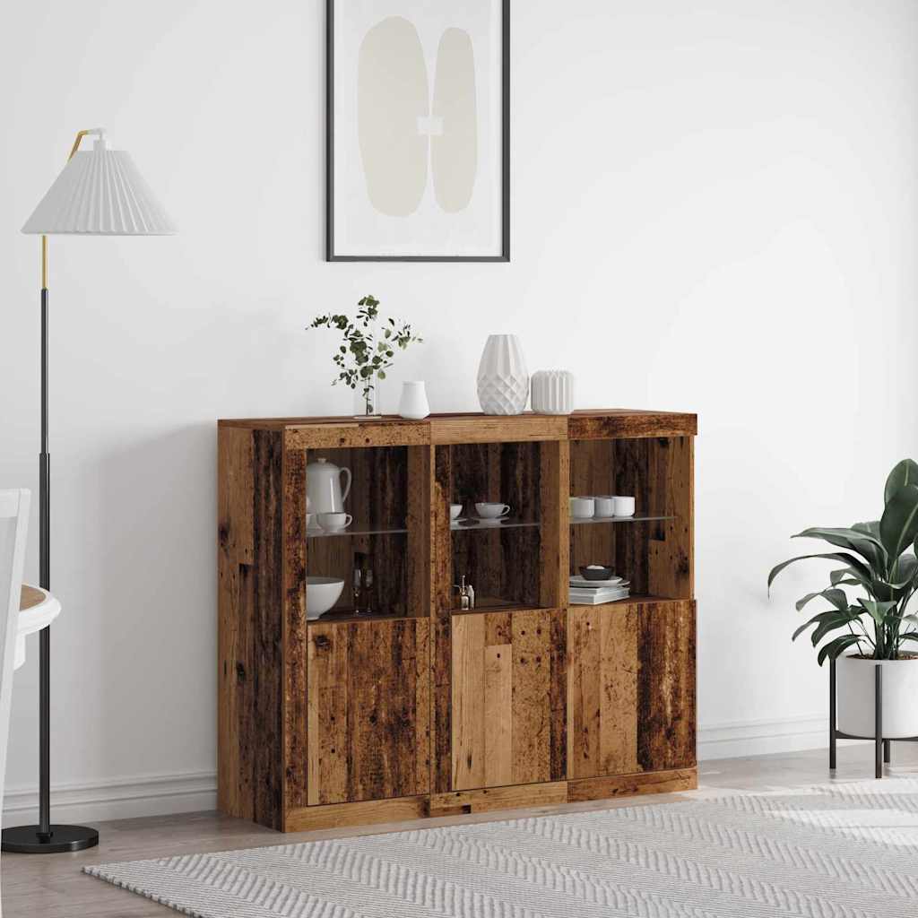 LED Sideboard 3 pcs Oudhout 123 x 37 x 100 cm Bewerkt hout