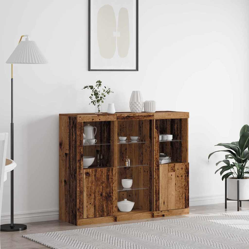 LED Sideboard Oudhout 123 x 37 x 100 cm Bewerkt hout
