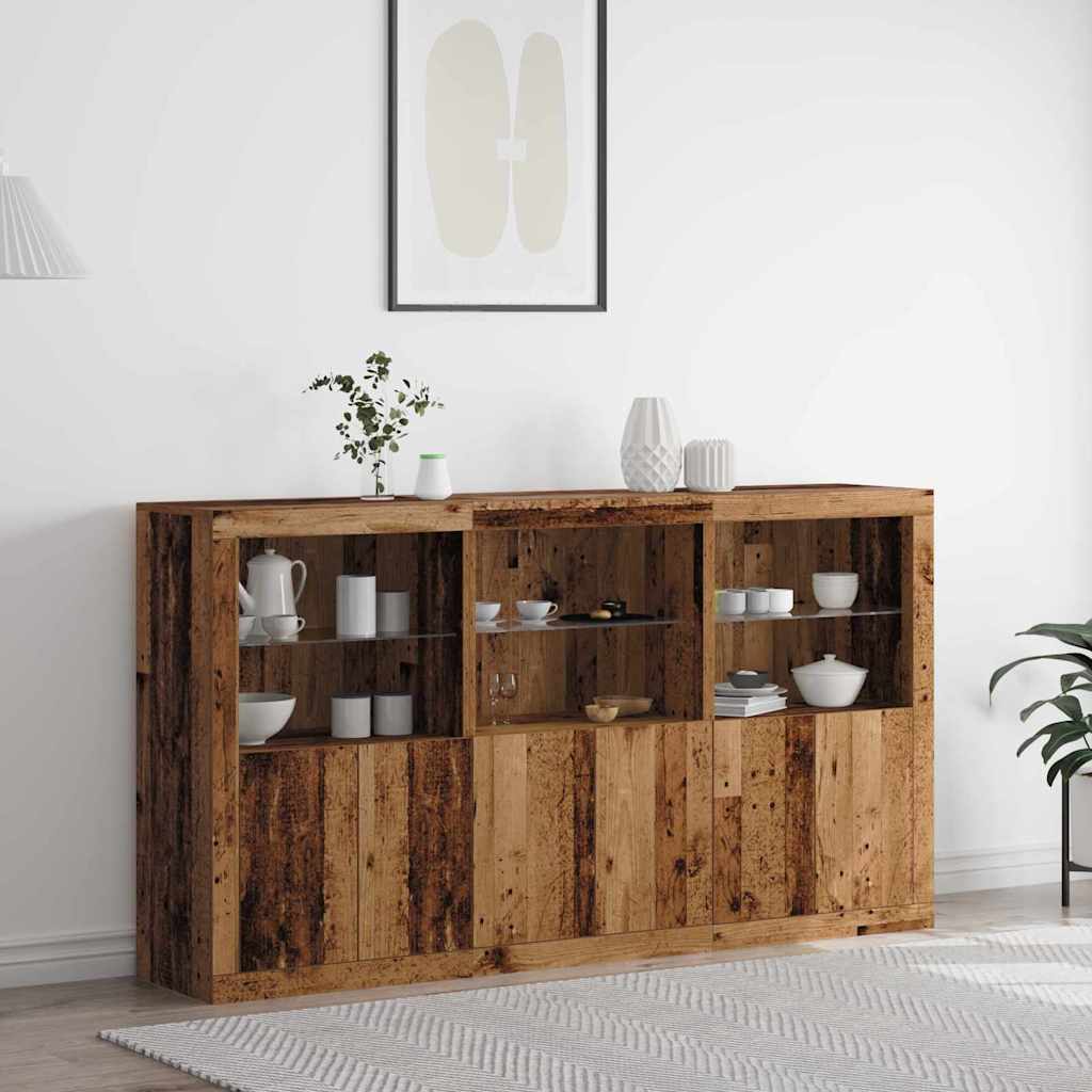LED Sideboard Oudhout 181,5 x 37 x 100 cm Bewerkt hout