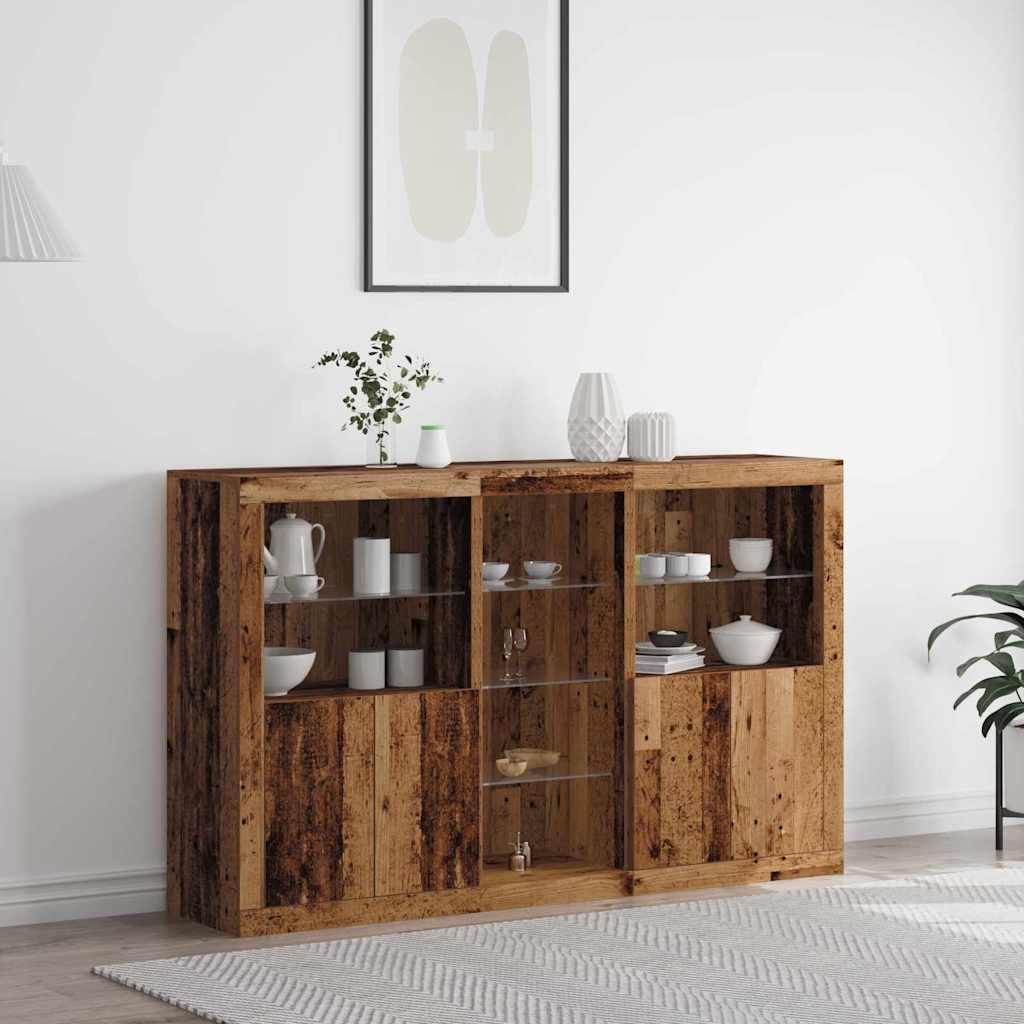 LED Sideboard Oudhout 162 x 37 x 100 cm Bewerkt hout – afbeelding 1