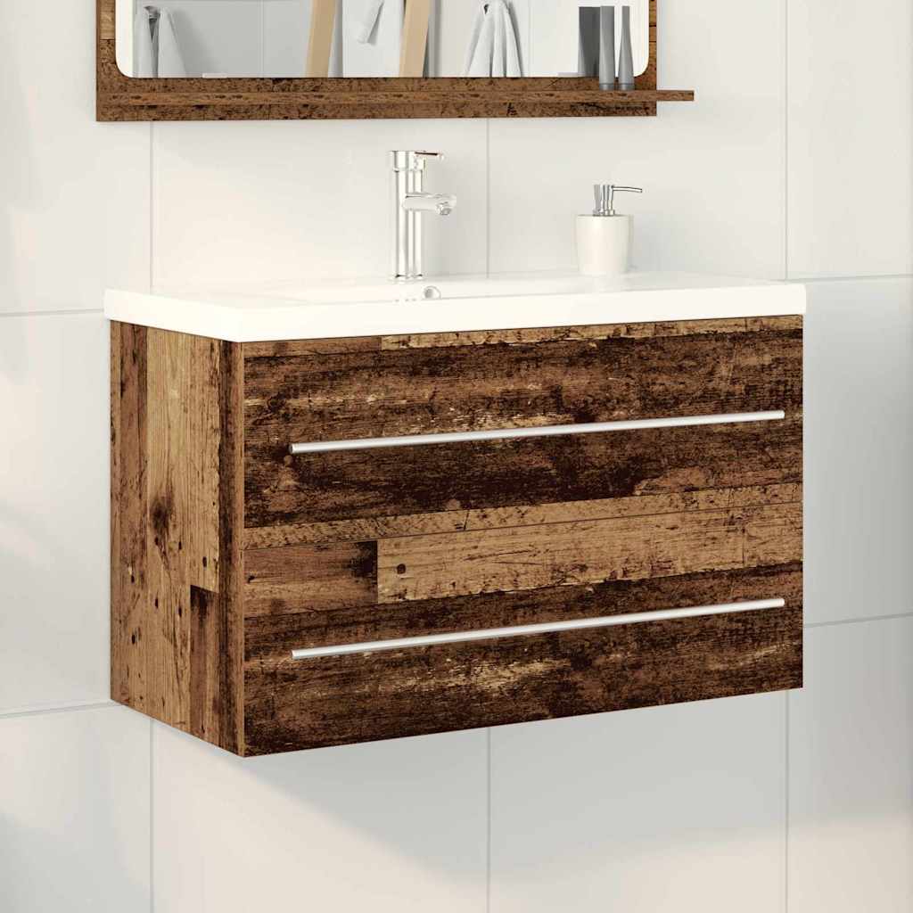 Badkamertenk te kast met lade 2 pcs Oud Hout 80 x 38,5 x 48 cm – afbeelding 1