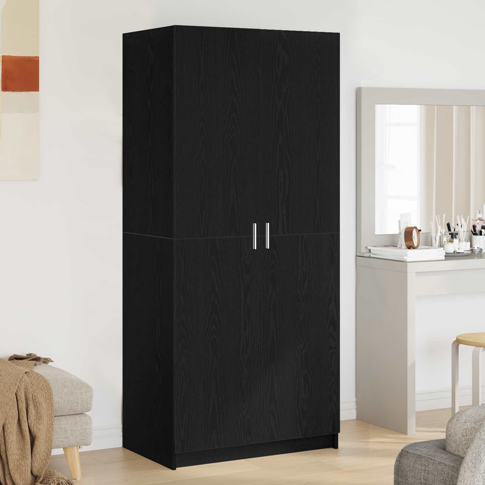 Kledingkast Zwart Eiken 80 x 50,5 x 180 cm Bewerkt hout