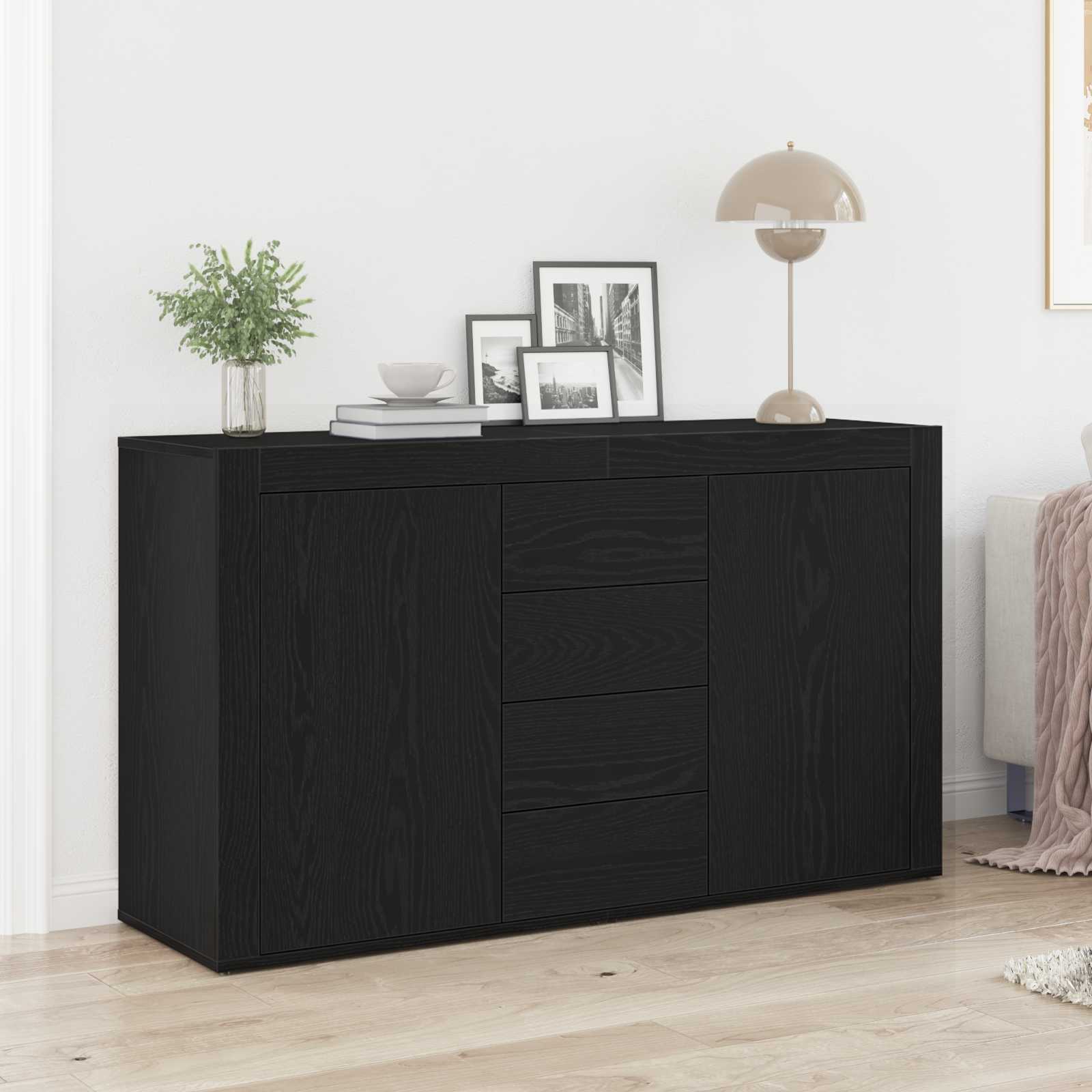 Dressoir met lade Zwart Eiken 120 x 36 x 69 cm Bewerkt hout