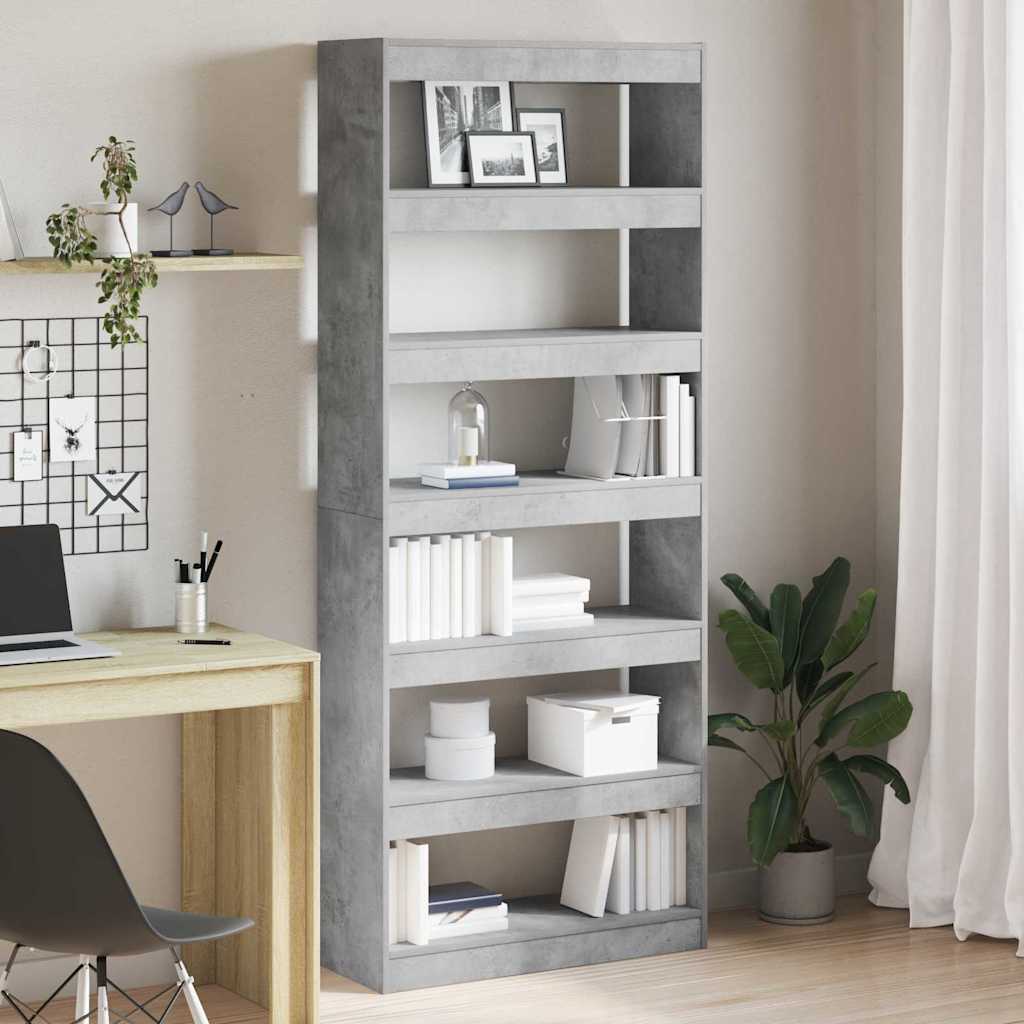 Boekenkast met plank Beton Grijs 80 x 30 x 198 cm Bewerkt hout