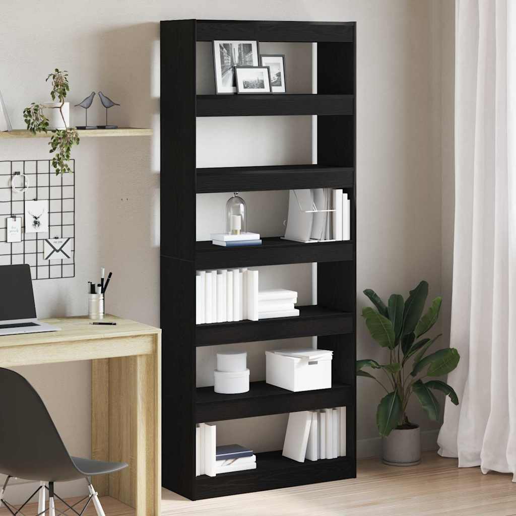 Boekenkast met plank Zwart Eiken 80 x 30 x 198 cm Bewerkt hout