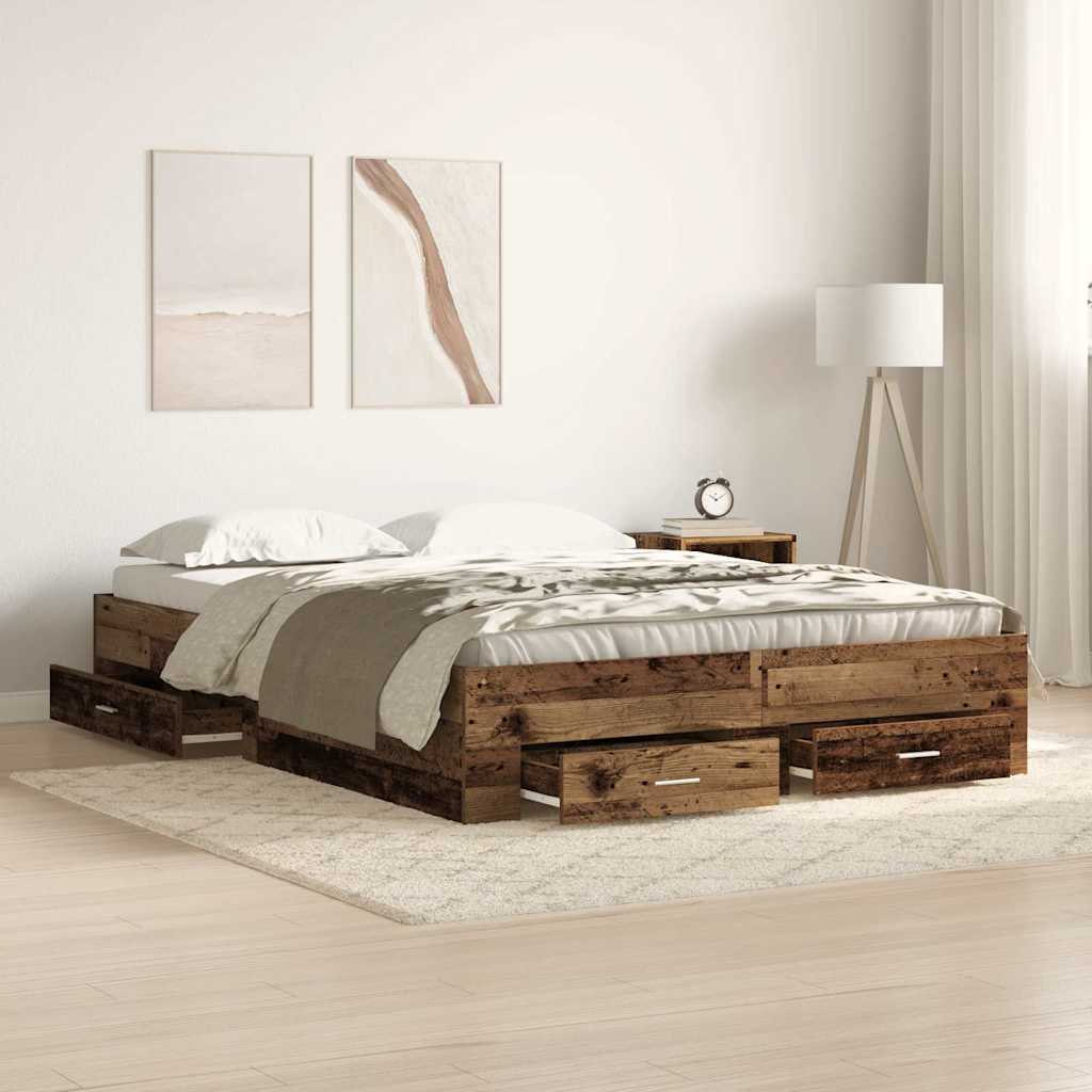 Bedframe met lade met opslag Oud Hout 160 x 200 cm Bewerkt hout – afbeelding 1