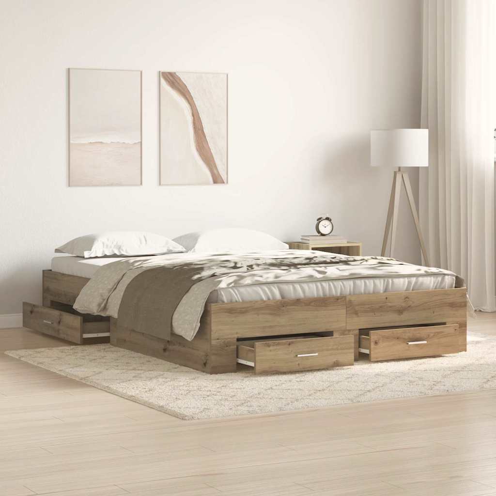 Bedframe met lade Artisan Eiken 160 x 200 cm Bewerkt hout – afbeelding 1