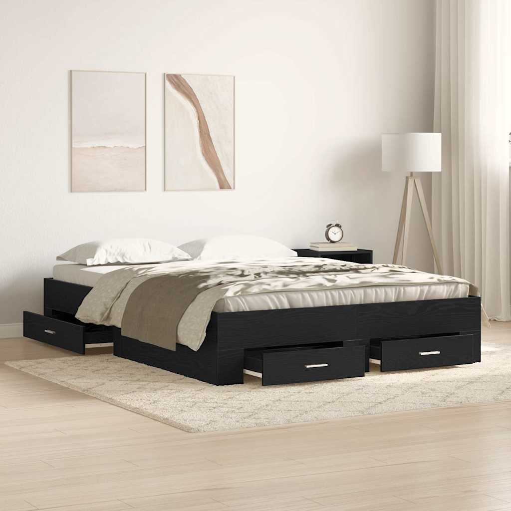 Bedframe met lade Zwart Eiken 140 x 200 cm Bewerkt hout