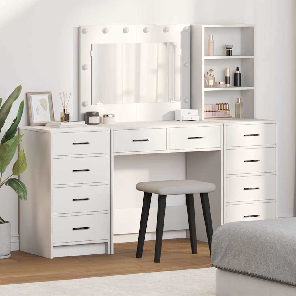 Plafondtafel met spiegellichten met lade 3 pcs Wit Bewerkt hout