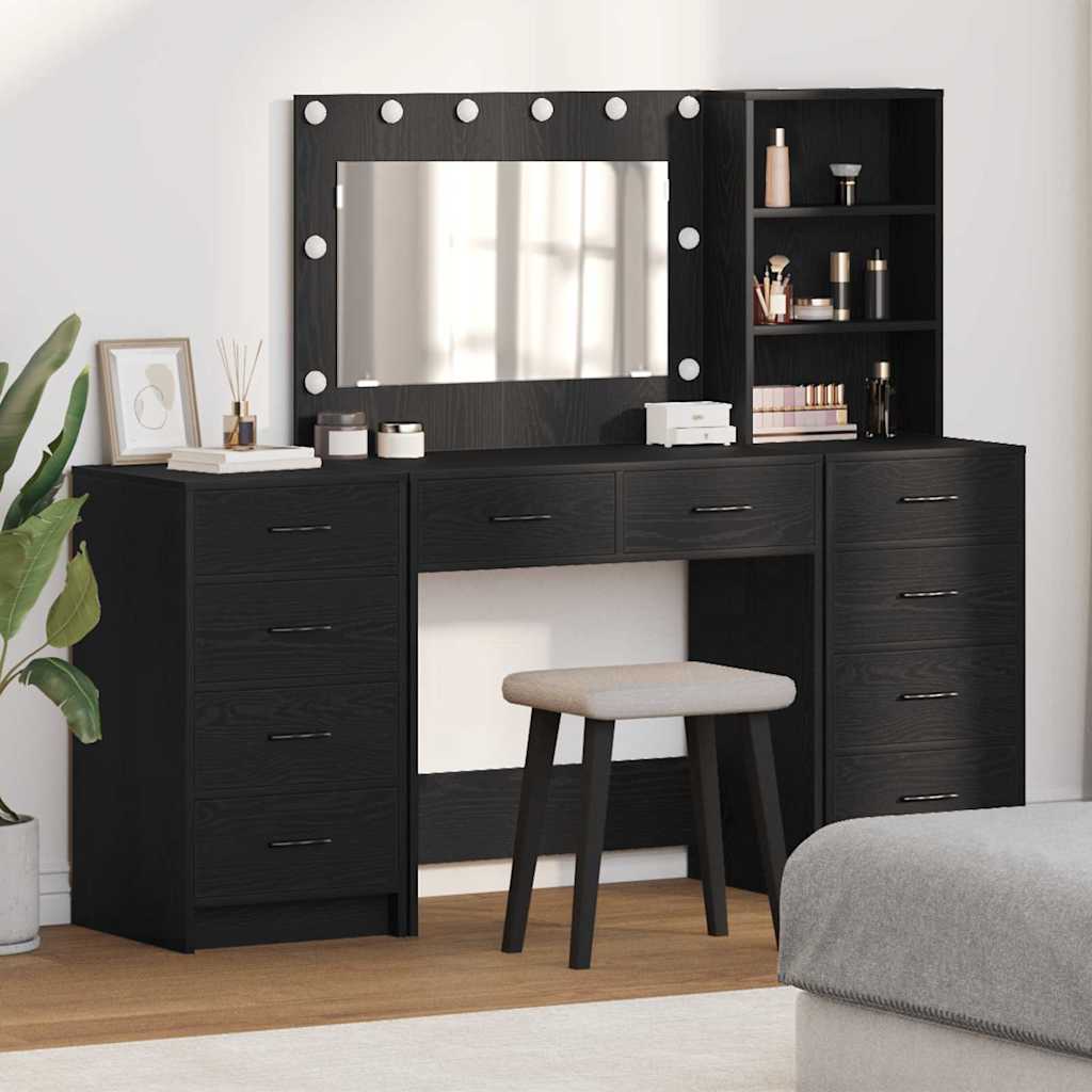 Plafondtafel met spiegellichten 3 pcs Zwart Eiken Bewerkt hout – afbeelding 1
