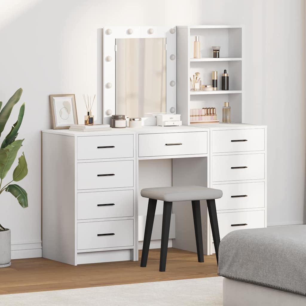 Plafondtafel met spiegellichten met lade 3 pcs Wit Bewerkt hout