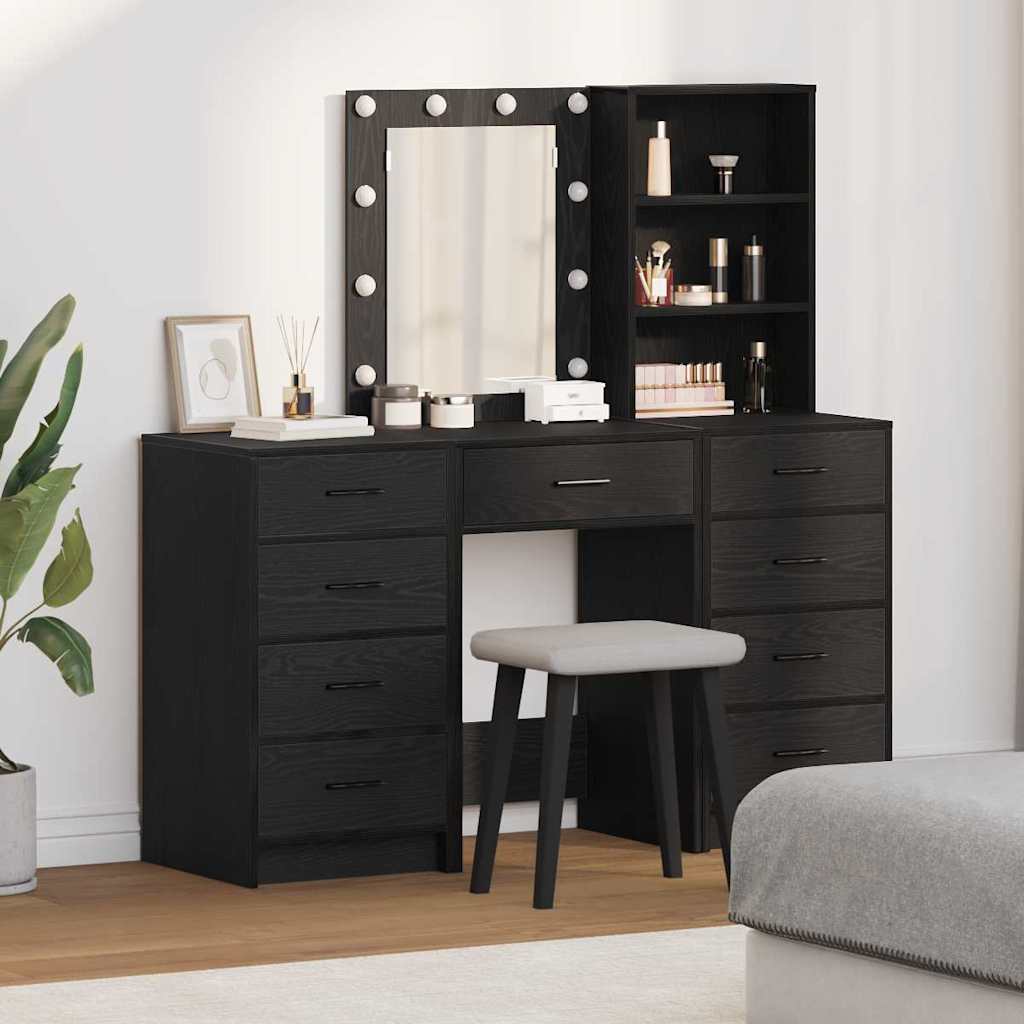 Plafondtafel met spiegellichten 3 pcs Zwart Bewerkt hout