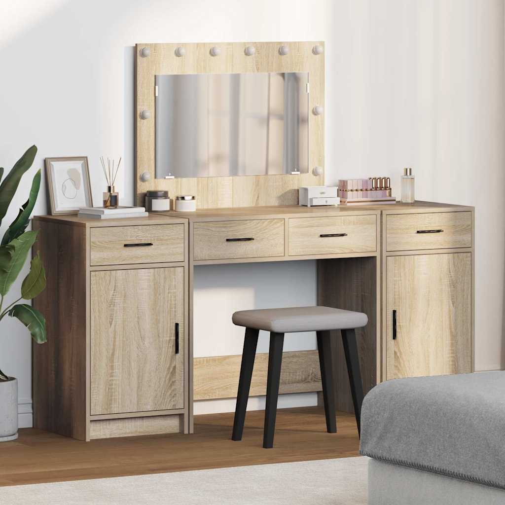 Plafondtafel met spiegellichten 3 pcs Bruin Bewerkt hout