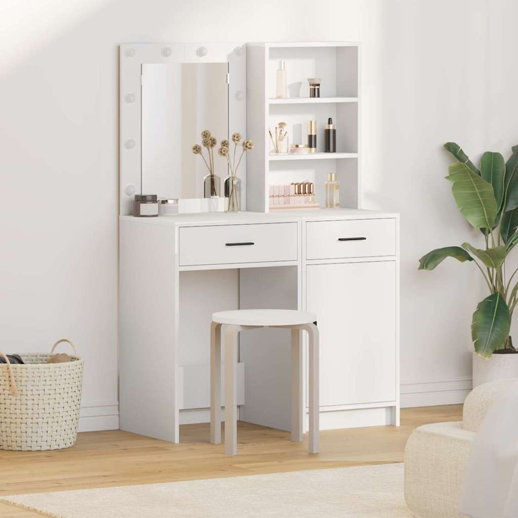 Make-up tafel set met LED met lade 2 pcs Wit Bewerkt hout