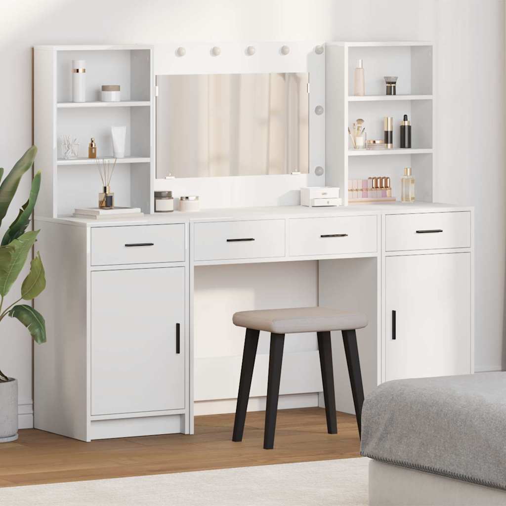 Make-up tafel set met LED met lade 3 pcs Wit Bewerkt hout