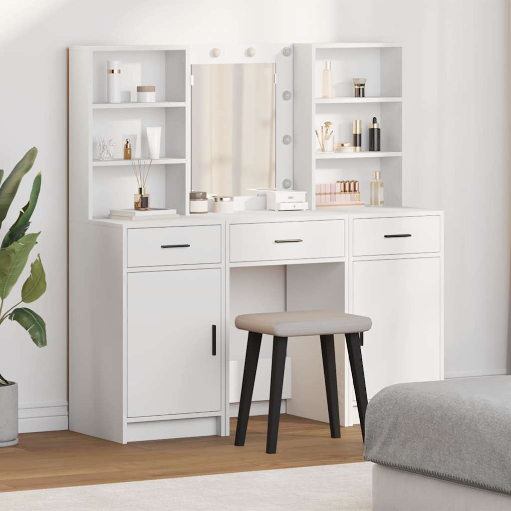 Make-up tafel set met LED met lade 3 pcs Wit Bewerkt hout