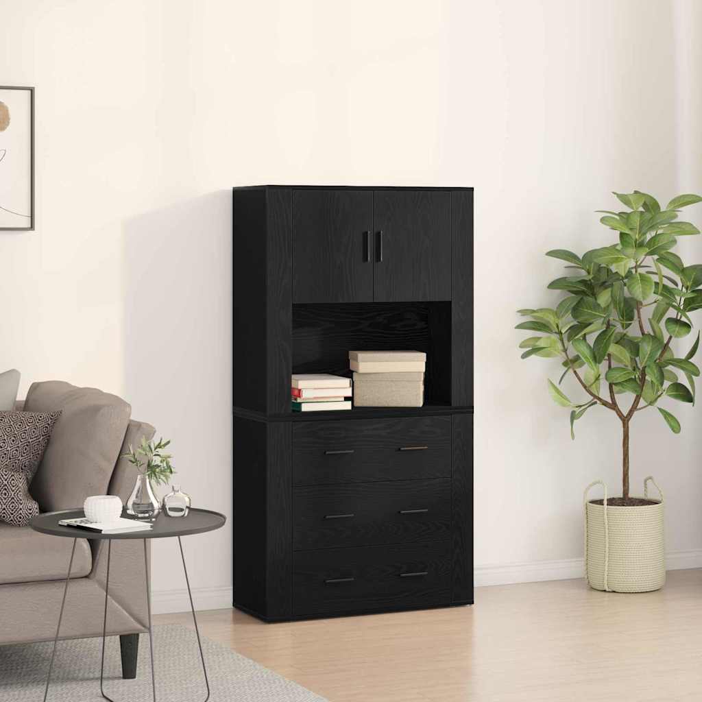 Hoge kast met lade Zwart Eiken 80 x 33 x 150 cm Bewerkt hout