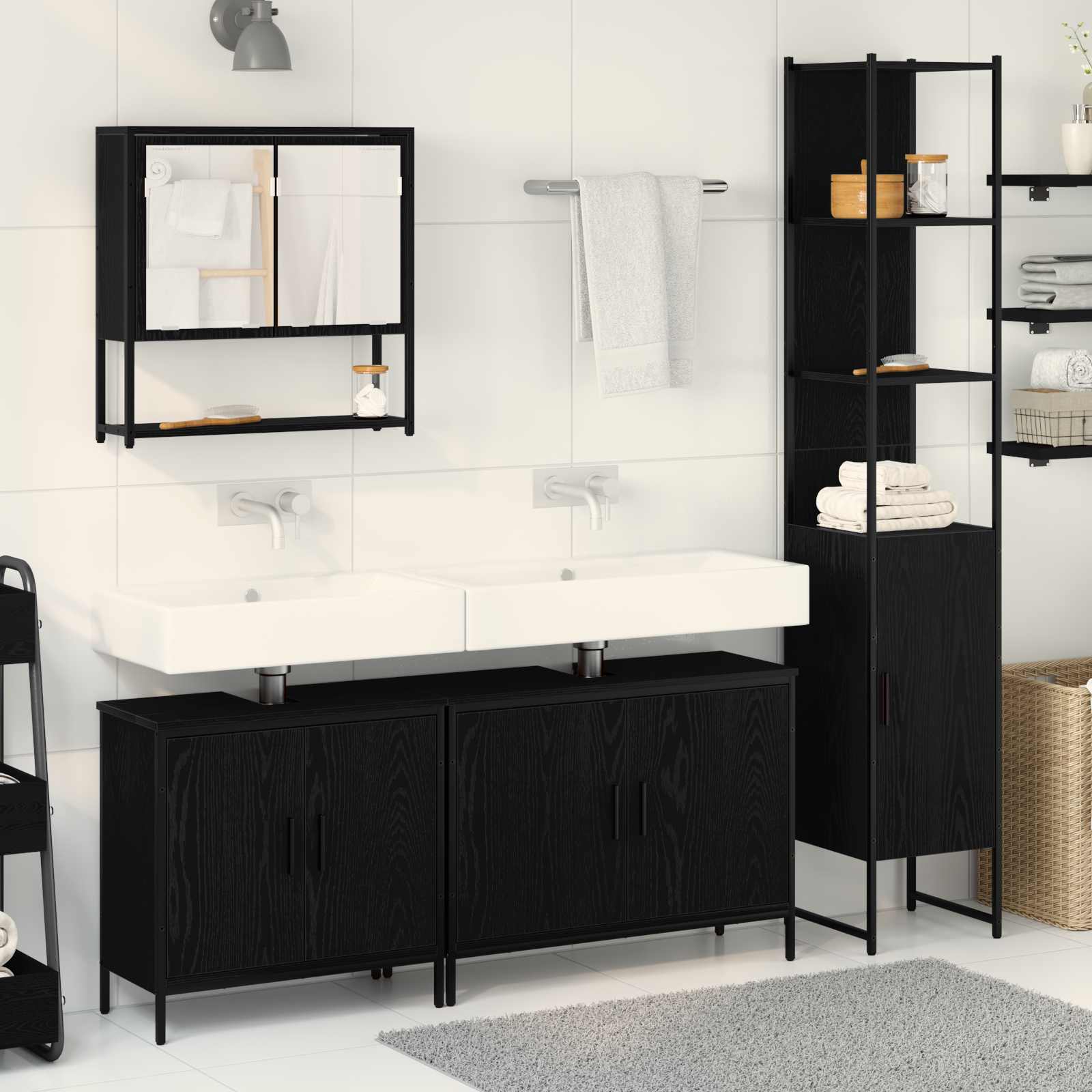 Badkamermeubelset met plank met opslag 4 pcs Zwart Bewerkt hout
