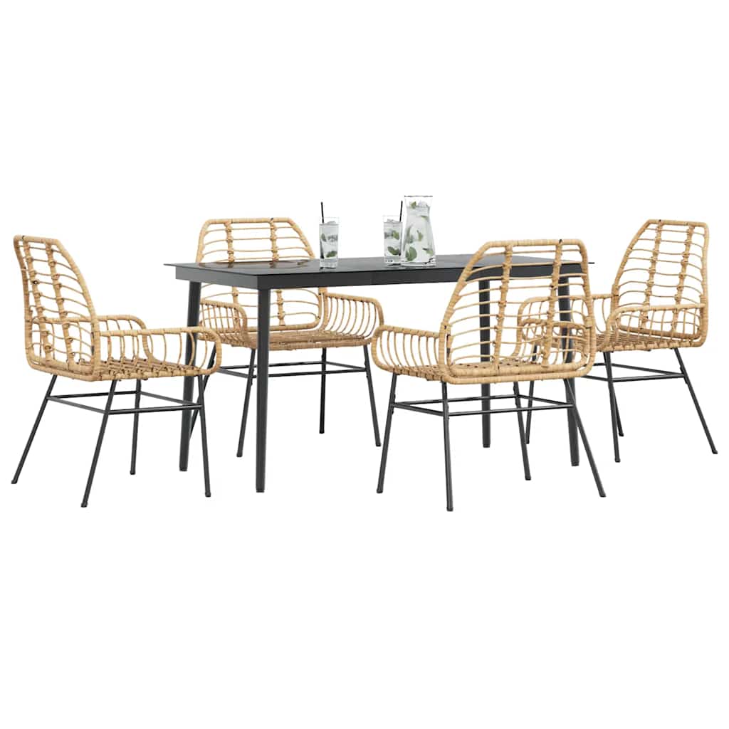 5-delige Tuinset poly rattan glas bruin – afbeelding 1