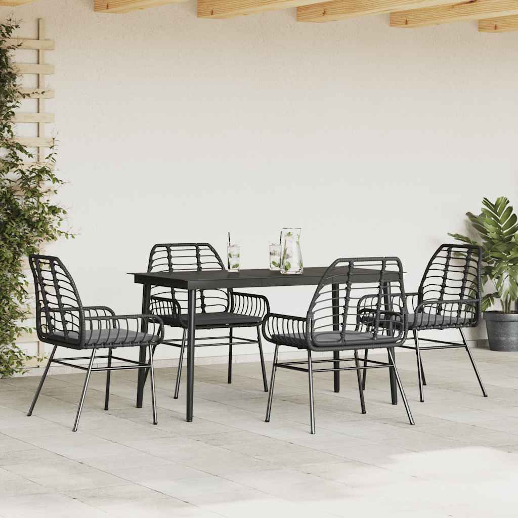 5-delige Tuinset met kussens poly rattan glas zwart – afbeelding 1