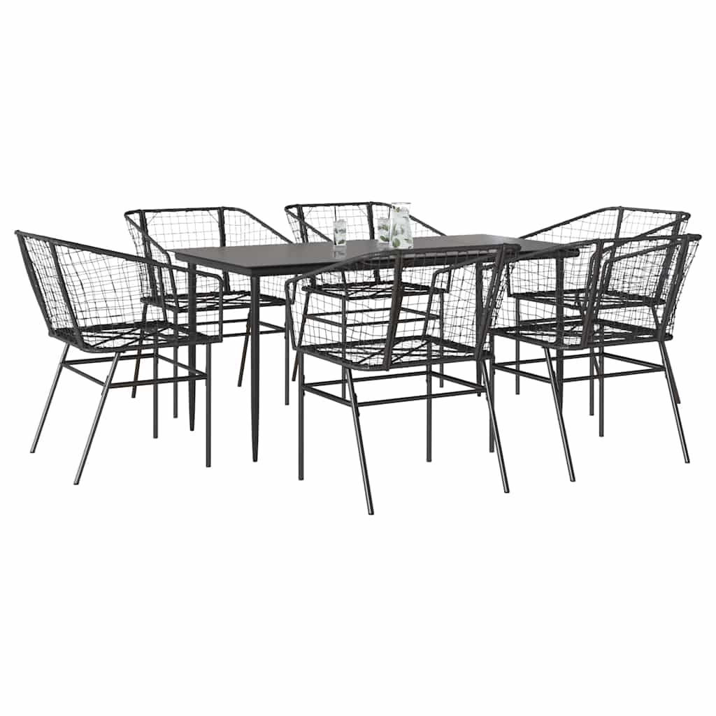 7-delige Tuinset poly rattan glas zwart – afbeelding 1