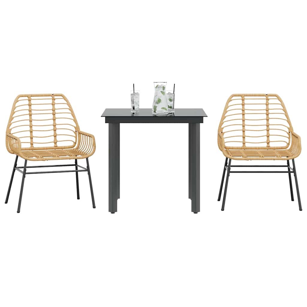 3-delige Tuinset poly rattan glas bruin – afbeelding 1