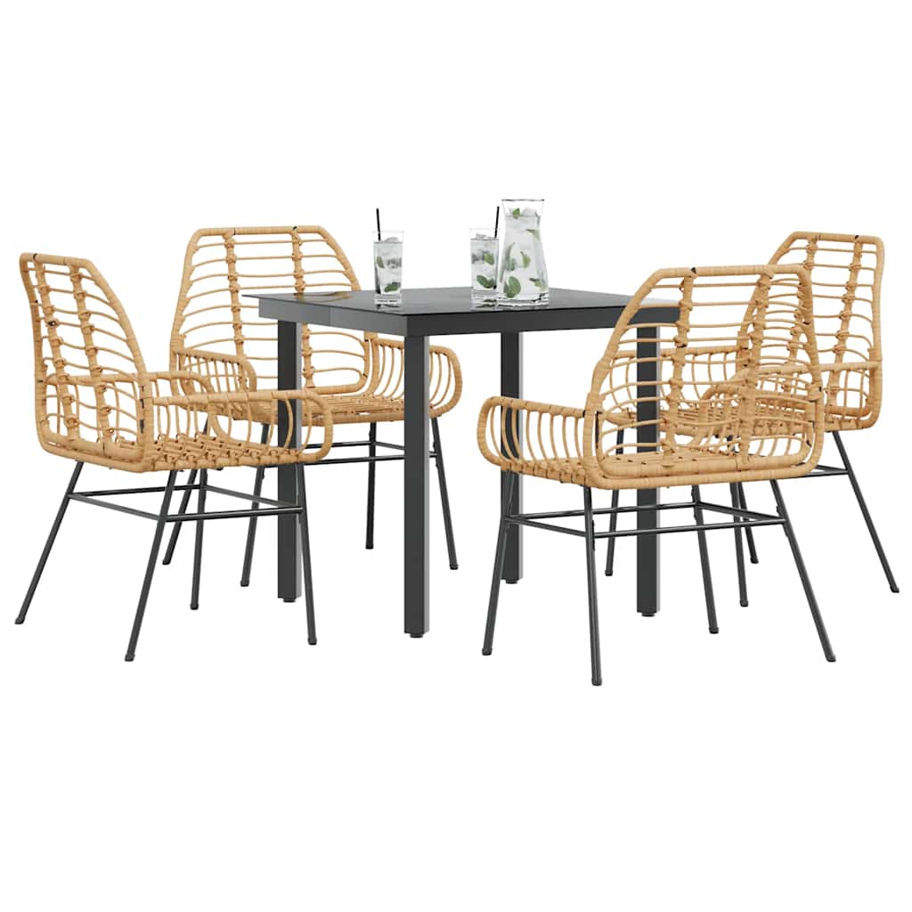 5-delige Tuinset poly rattan glas bruin – afbeelding 1