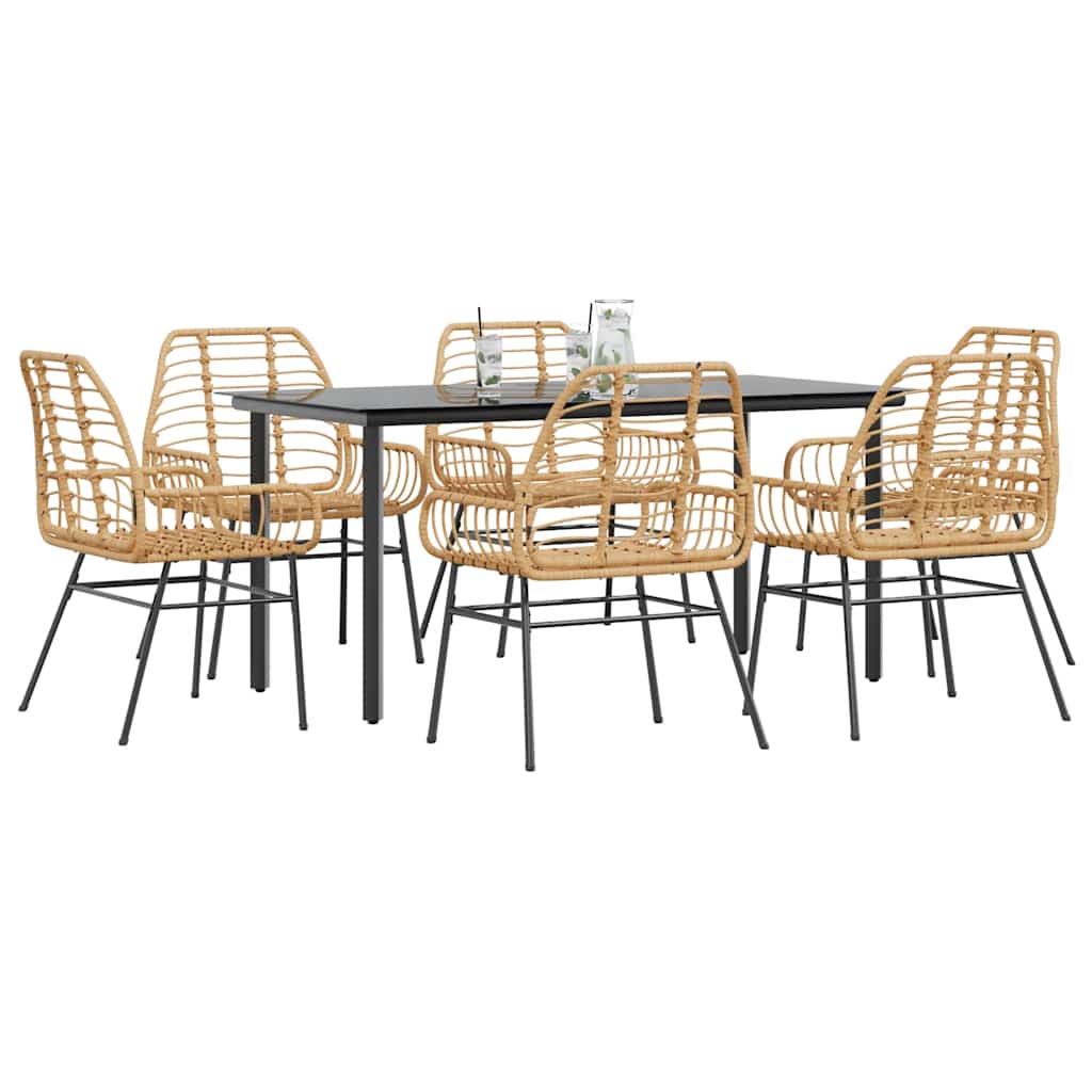 7-delige Tuinset poly rattan glas bruin – afbeelding 1
