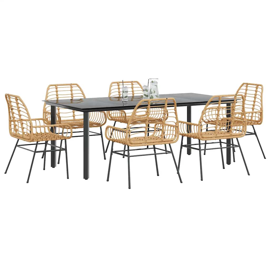 7-delige Tuinset poly rattan glas bruin