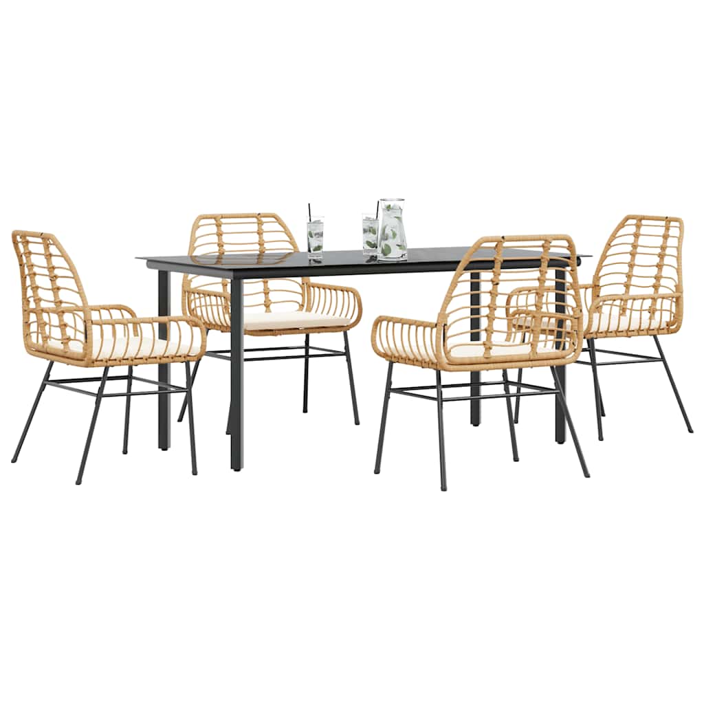 5-delige Tuinset met kussens poly rattan glas bruin – afbeelding 1