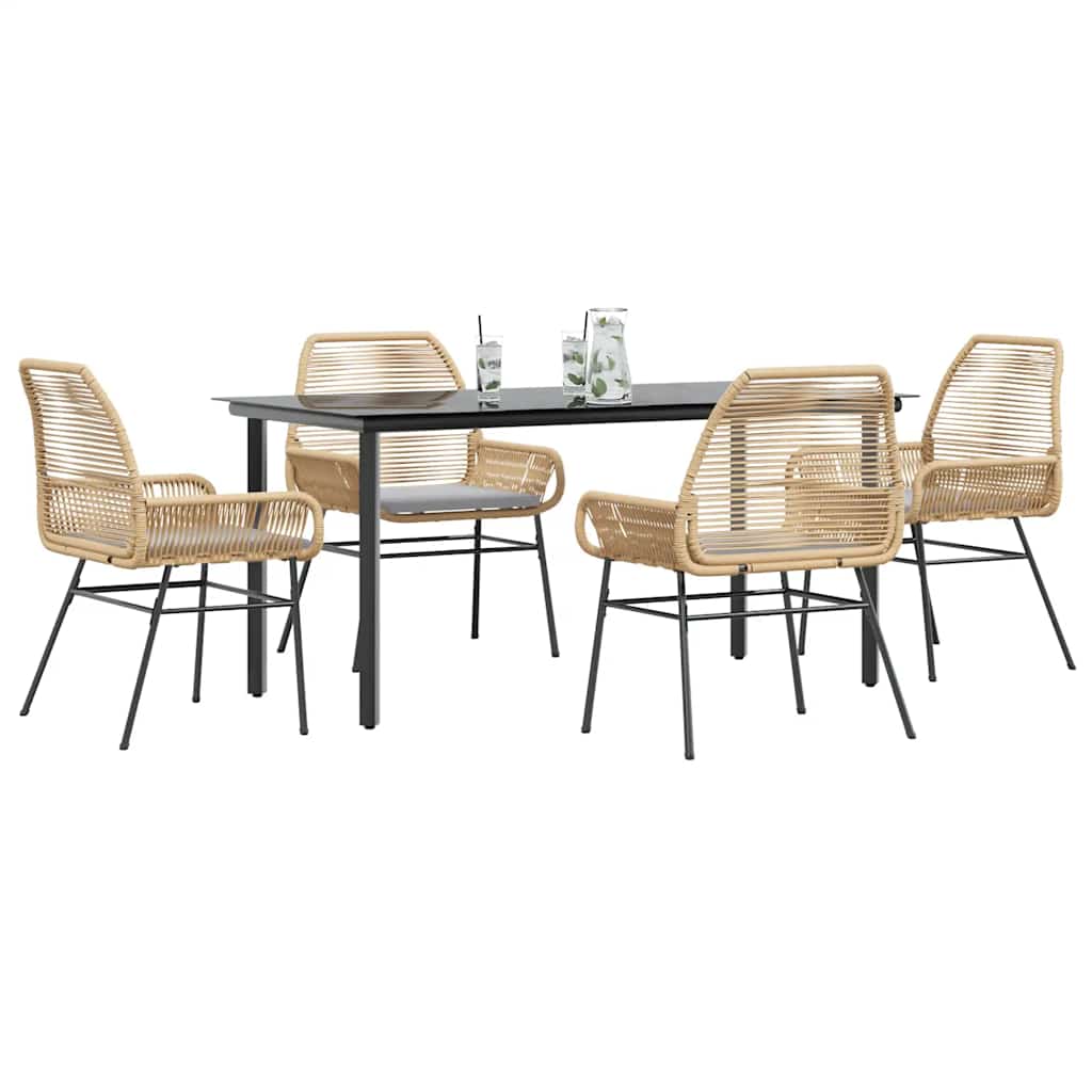 5-delige Tuinset met kussens poly rattan glas bruin – afbeelding 1
