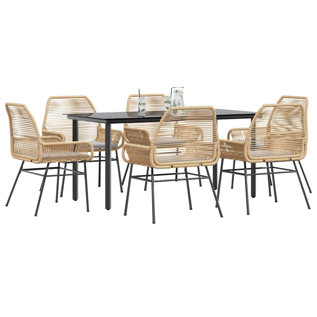 7-delige Tuinset met kussens poly rattan glas bruin – afbeelding 1