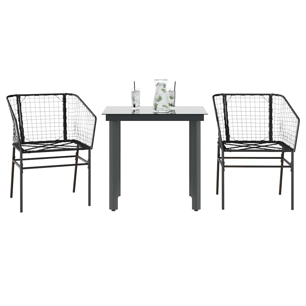 3-delige Tuinset poly rattan glas zwart – afbeelding 1