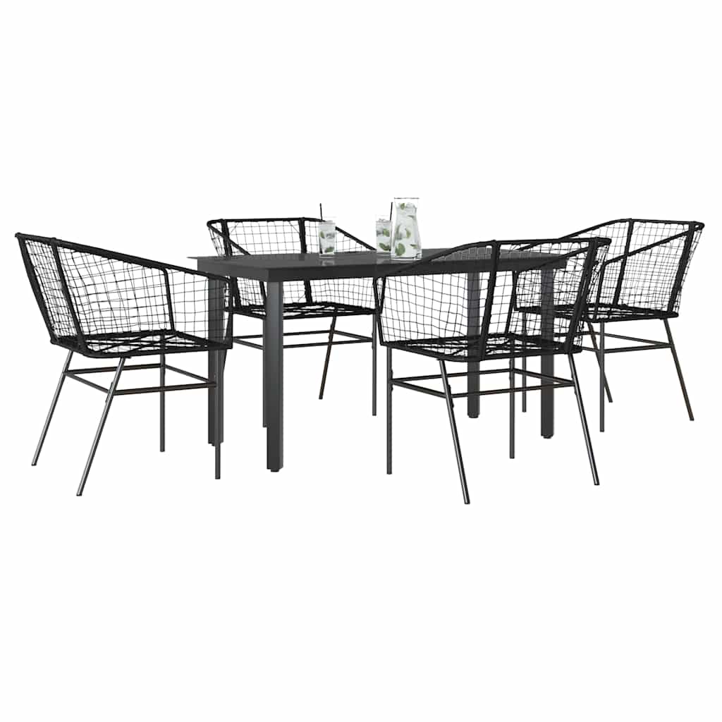 5-delige Tuinset poly rattan glas zwart – afbeelding 1