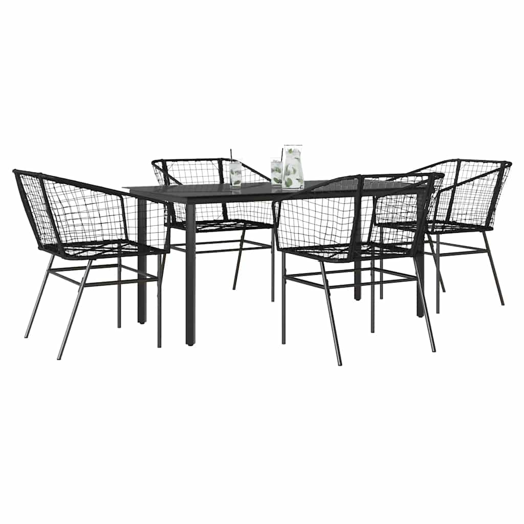 5-delige Tuinset poly rattan glas zwart – afbeelding 1