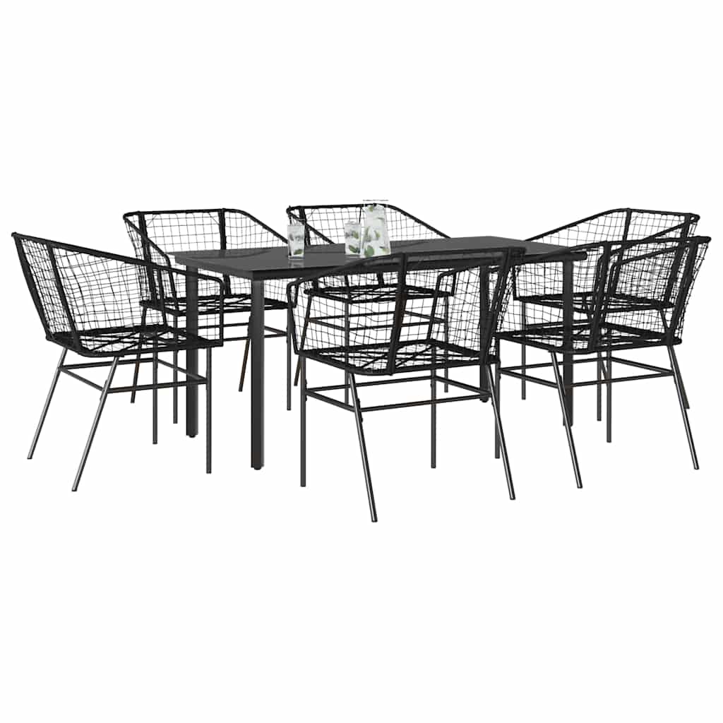 7-delige Tuinset poly rattan glas zwart – afbeelding 1