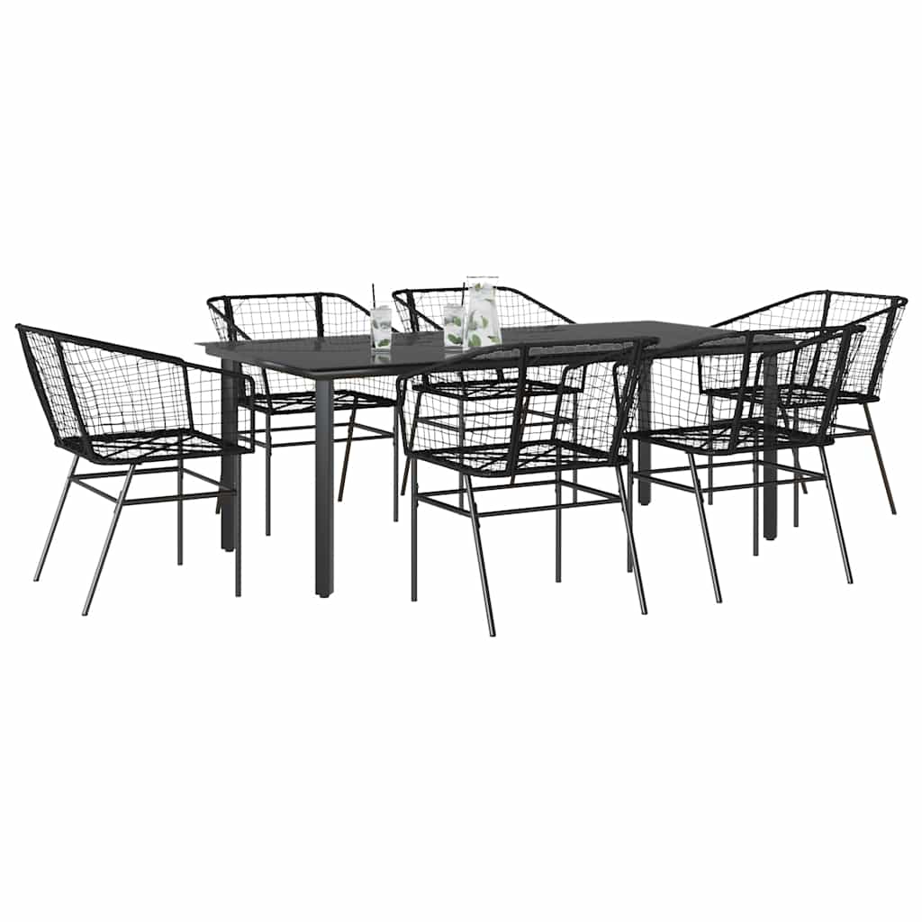 7-delige Tuinset poly rattan glas zwart – afbeelding 1