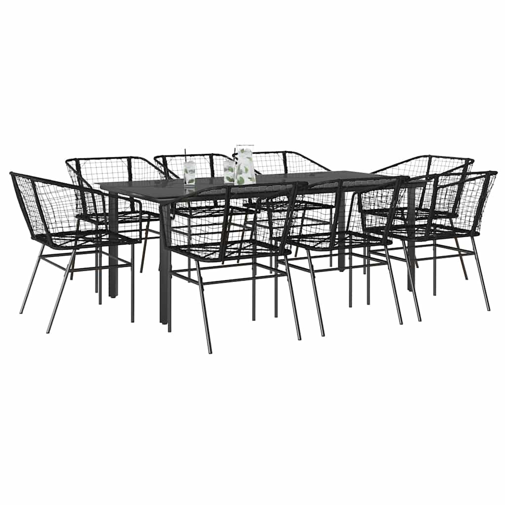 9-delige Tuinset poly rattan glas zwart – afbeelding 1