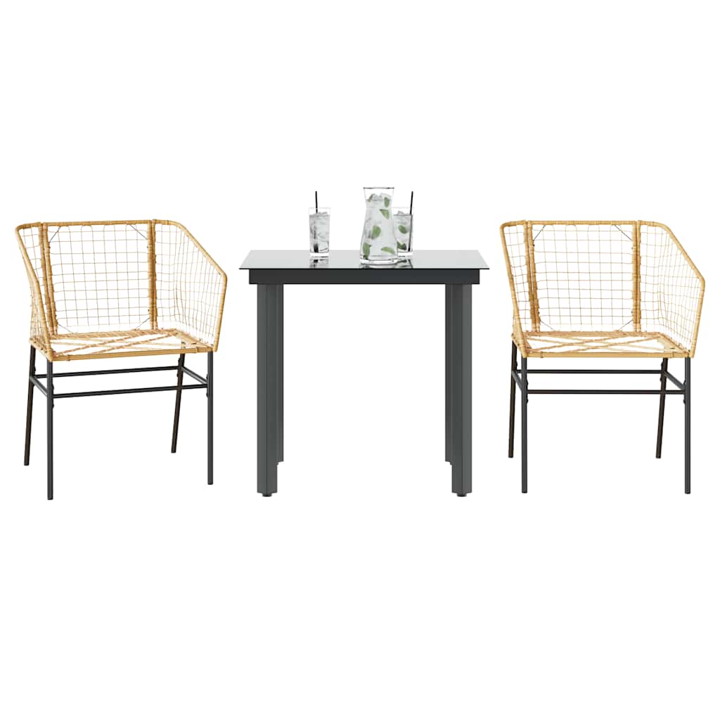 3-delige Tuinset poly rattan glas bruin – afbeelding 1