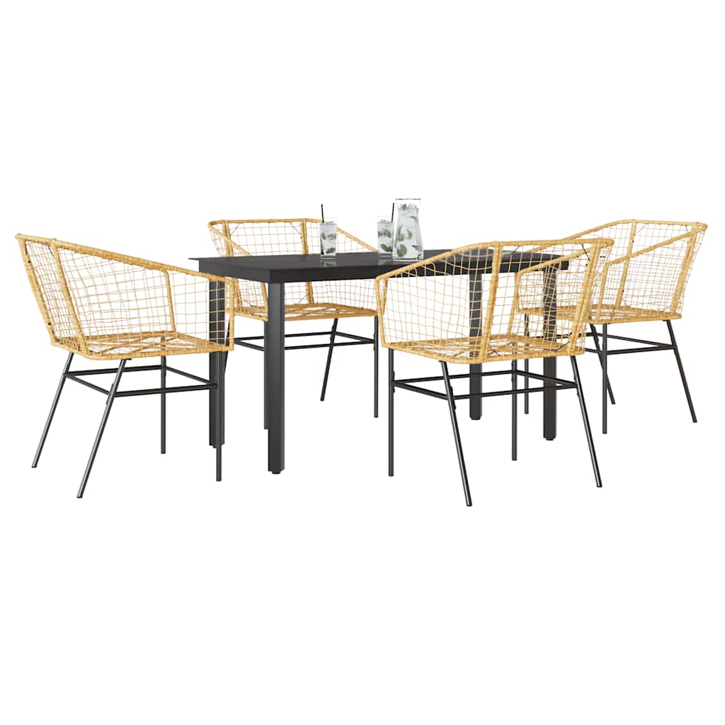 5-delige Tuinset poly rattan glas bruin – afbeelding 1