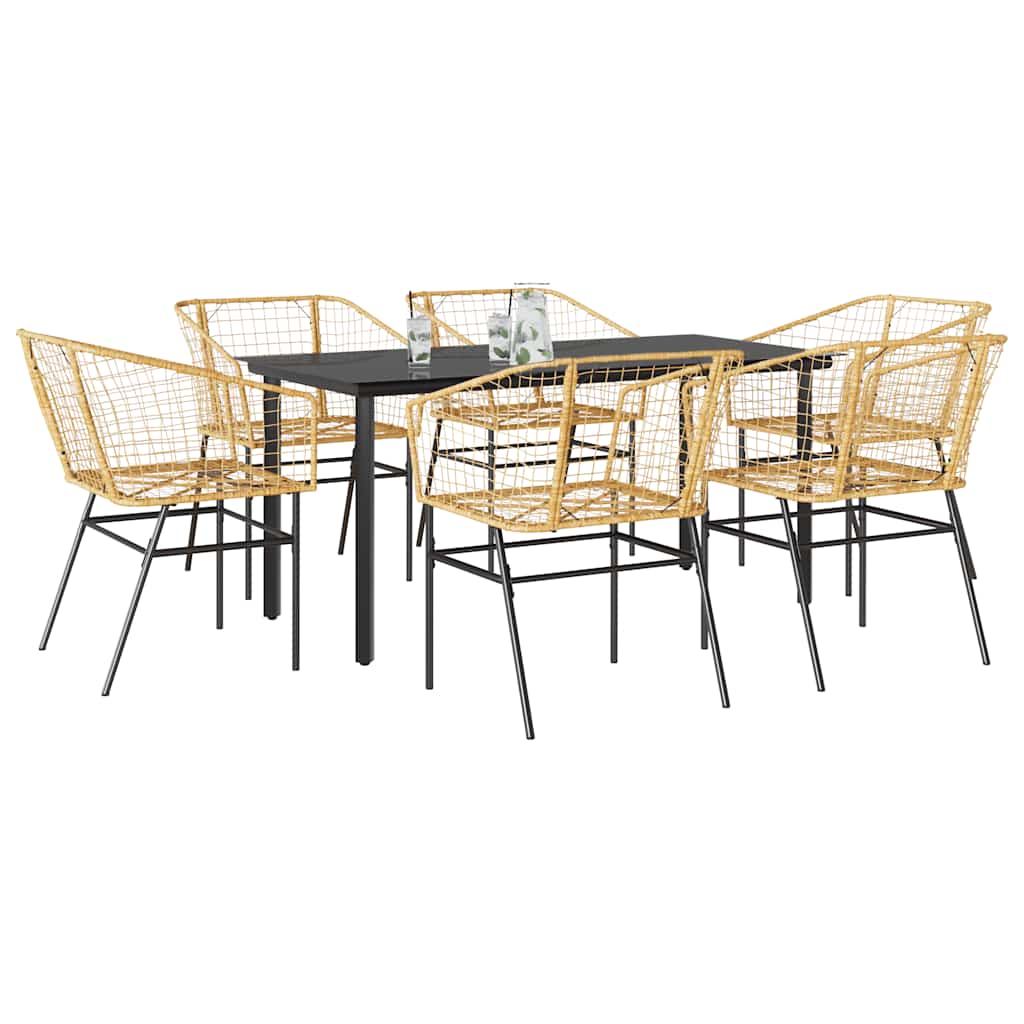7-delige Tuinset poly rattan glas bruin – afbeelding 1