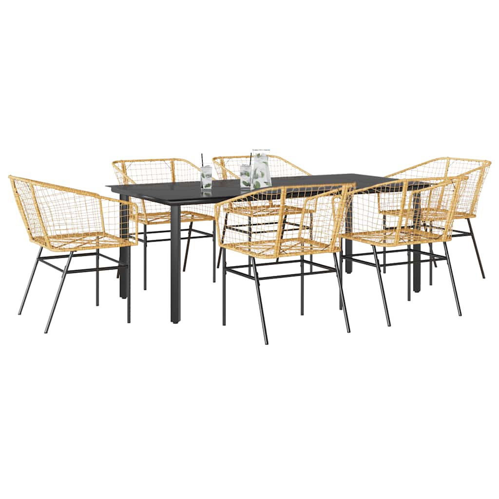 7-delige Tuinset poly rattan glas bruin – afbeelding 1