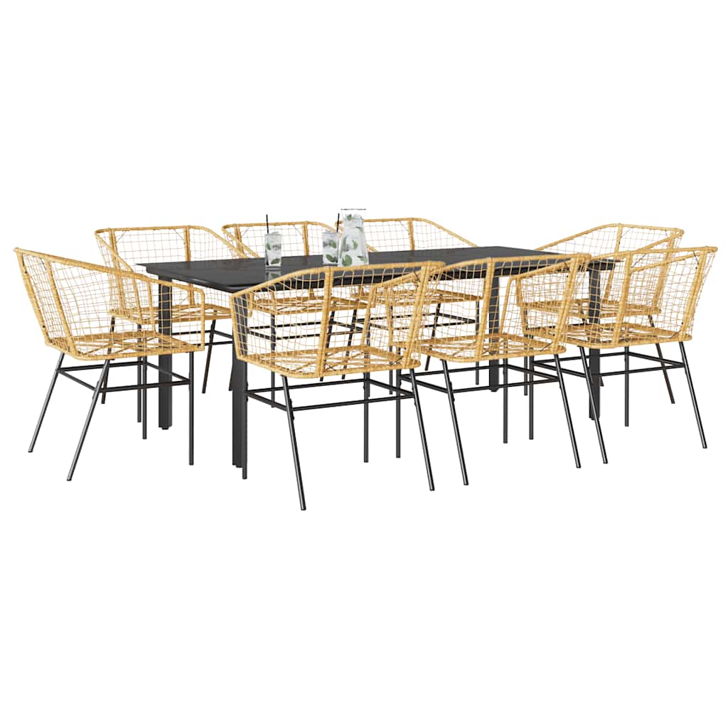 9-delige Tuinset poly rattan glas bruin – afbeelding 1