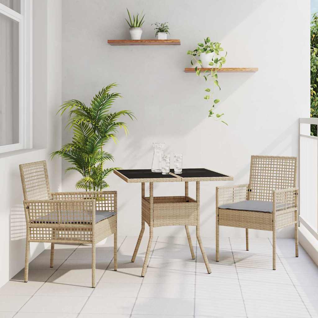 Tuin eettafelset 3 st Beige poly rattan – afbeelding 1
