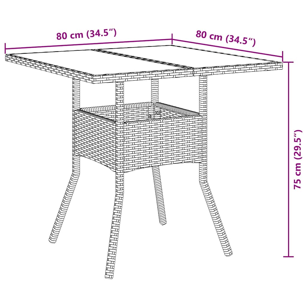 Tuin eettafelset 3 st Beige poly rattan – afbeelding 11