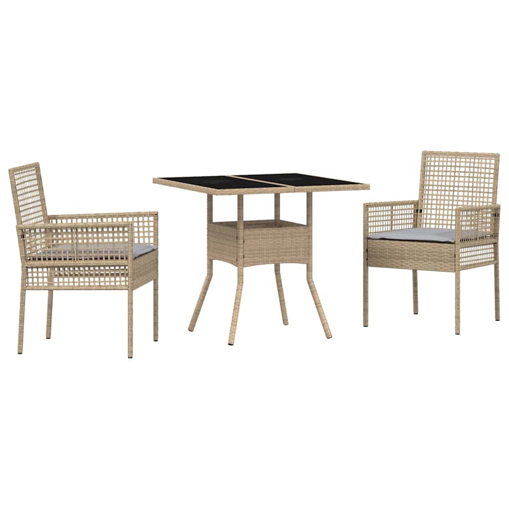 Tuin eettafelset 3 st Beige poly rattan – afbeelding 2