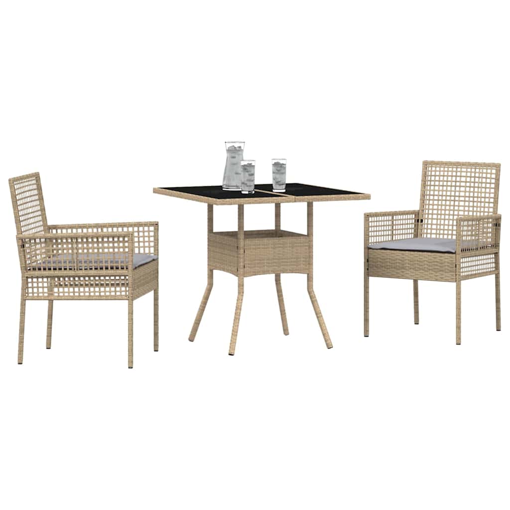 Tuin eettafelset 3 st Beige poly rattan – afbeelding 3